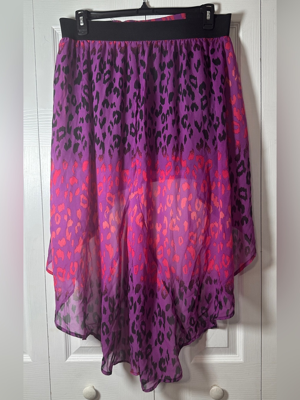 No Boundaries Purple and Pink Leopard High-Low Skirt - Picture 3 of 4